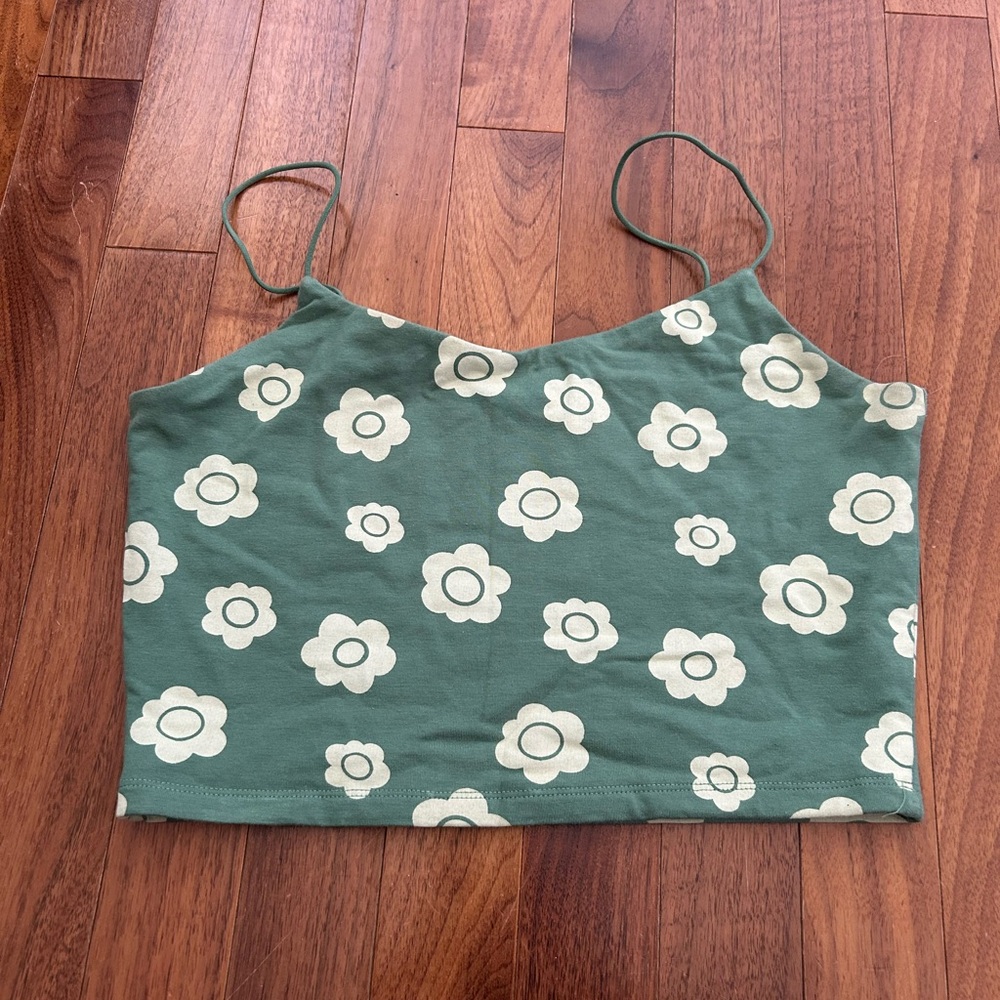Green floral tank top